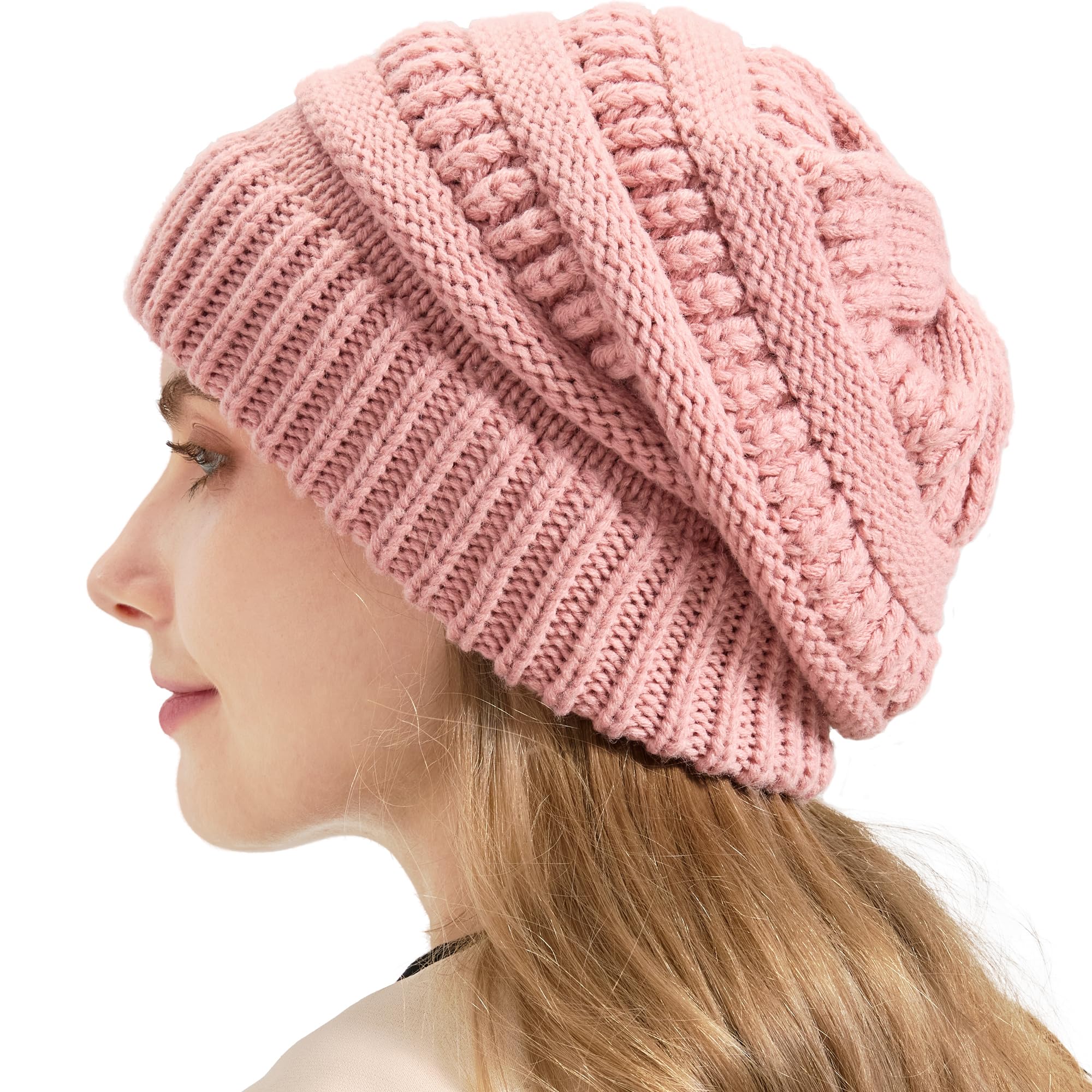 Cable Knit Slouchy Beanie for Women, Wool Winter Warm Womens Beanies, Trendy Oversized Slouch Hat Skull Ski Cap Hats